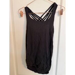 Lululemon Wild Tank Top Womens 4 Black Striped Strappy Open Back Shelf Bra